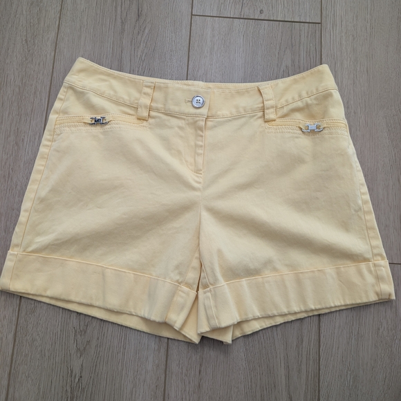 White House Black Market Pants - White House Black Market Pale Yellow Mid Rise Cotton Shorts